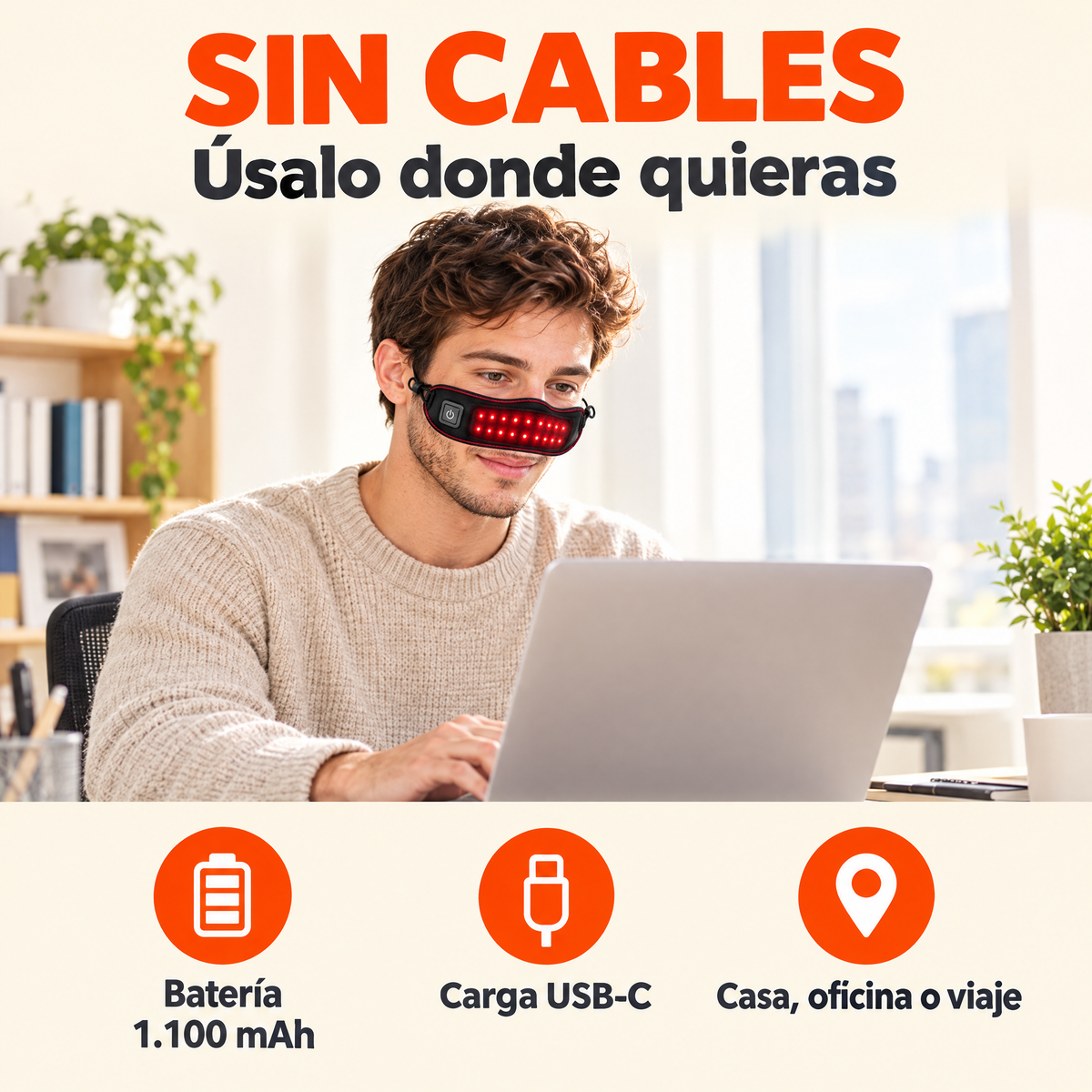 Sin cables: batería de 1.100 mAh y carga USB-C