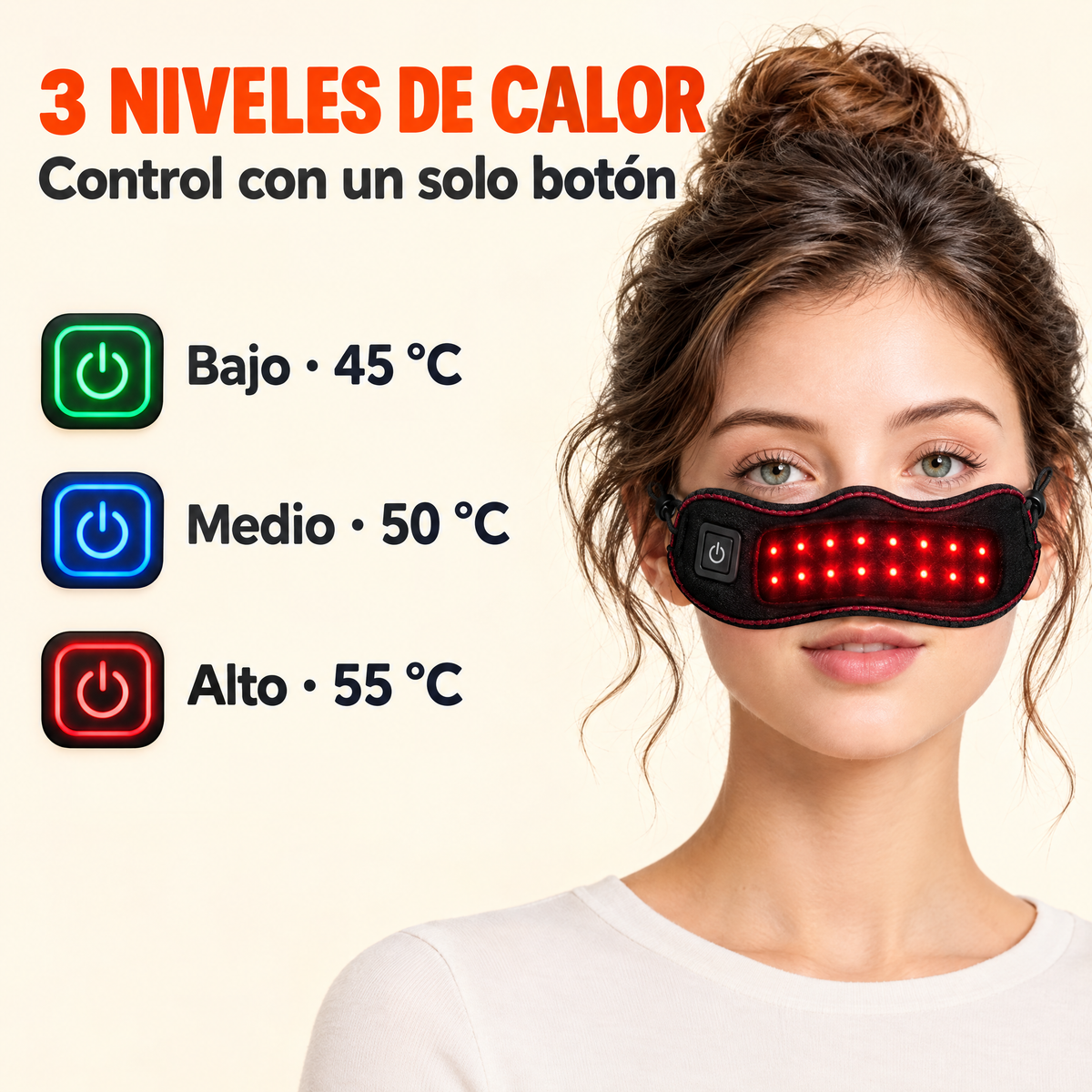 3 niveles de calor: 45, 50 y 55 grados